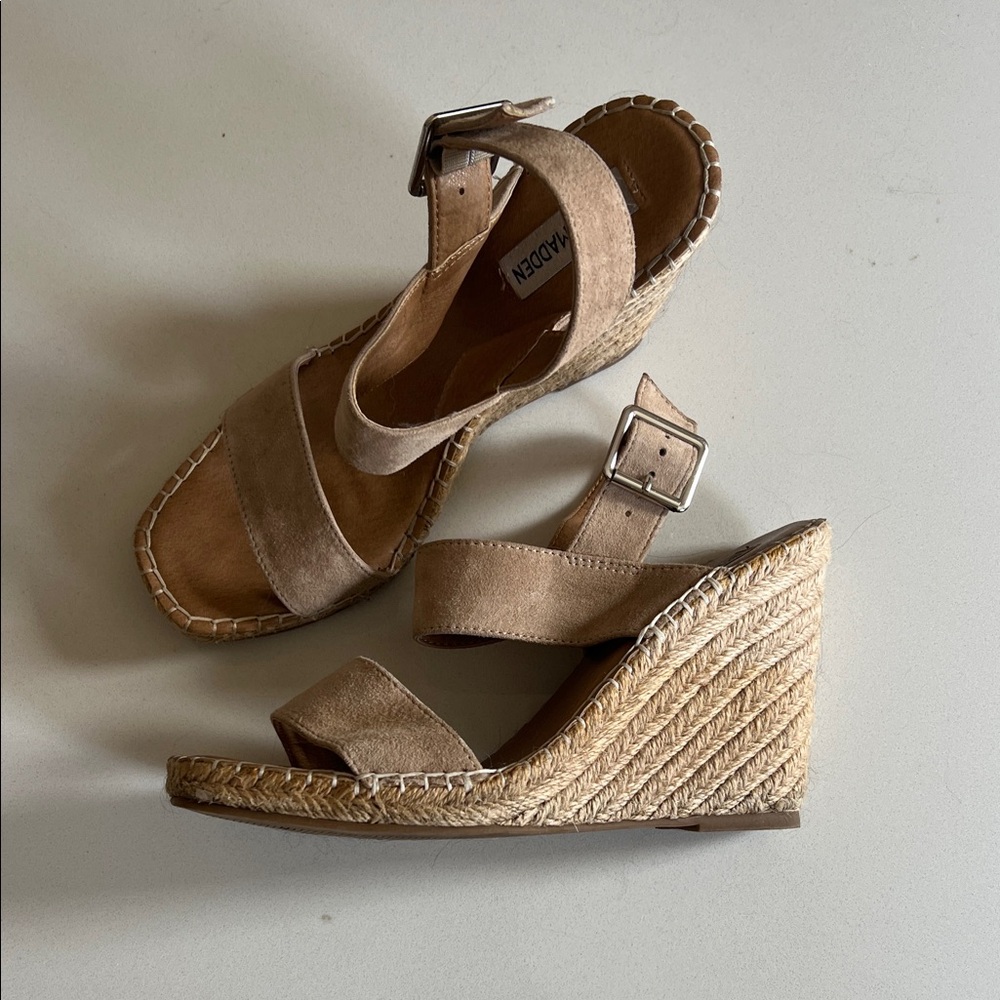 Steve Madden Tan Suede Espadrille Wedge Sandals